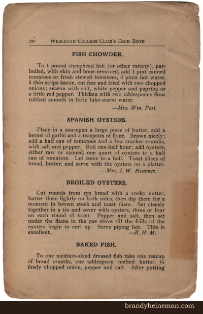 Old-fashioned Recipes: Baked Fish, Spanish Oysters, and Broiled Oysters 